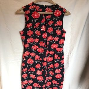 Flowered Ponte knit navy dress